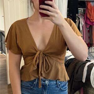 Free people Brown Tie-Front Top